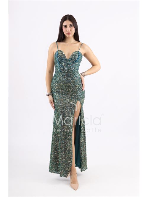 Abito a sirena  lungo con strass e spacco frontale MARICLA ELEGANCE | FP578111VERDE